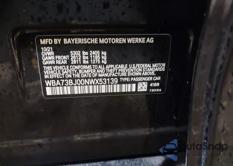 2022 BMW 540 I xDrive z USA, uszkodzony, nr VIN WBA73BJ00NWX53139